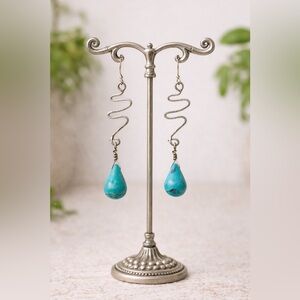 Handmade Turquoise Wavy Drop Earrings | Artisan Boho Dangle Jewelry